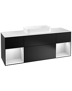 Villeroy und Boch Finion Villeroy und Boch F331MTPD 160x60,3cm, plaque de finition blanc mat, étagères laqué blanc mat, laqué noir mat