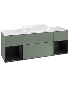 Villeroy und Boch Finion Waschtischunterschrank F331PDGM 160x60,3cm, Abdeckplatte white matt, Regale Black matt lacquer, Olive Matt Lacquer