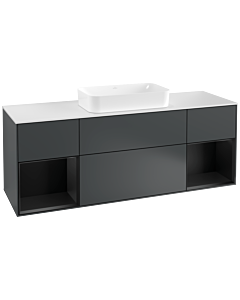 Villeroy und Boch Finion Villeroy und Boch F331PDHG 160x60,3cm, plaque de finition blanc mat, étagères laqué noir mat, Midnight Blue Matt Lacquer