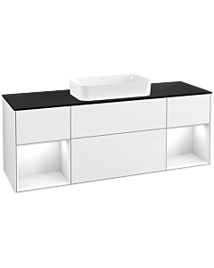 Villeroy und Boch Finion Waschtischunterschrank F332GFGF 160x60,3cm, Abdeckplatte black matt, Regale Glossy white lacquer, Glossy white lacquer