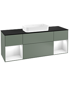 Villeroy und Boch Finion Waschtischunterschrank F332GFGM 160x60,3cm, Abdeckplatte black matt, Regale Glossy white lacquer, Olive Matt Lacquer