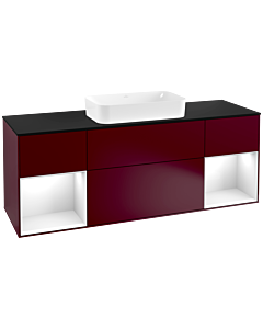 Villeroy und Boch Finion Waschtischunterschrank F332GFHB 160x60,3cm, Abdeckplatte black matt, Regale Glossy white lacquer, Peony Matt
