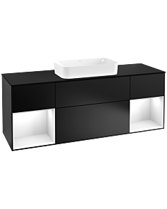 Villeroy und Boch Finion Waschtischunterschrank F332GFPD 160x60,3cm, Abdeckplatte black matt, Regale Glossy white lacquer, Black matt lacquer