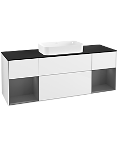 Villeroy und Boch Finion Villeroy und Boch F332GKGF 160x60,3cm, plaque de finition noir mat, étagères laqué anthracite mat, laqué blanc brillant