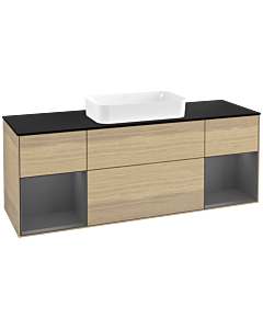 Villeroy und Boch Finion Waschtischunterschrank F332GKPC 160x60,3cm, Abdeckplatte black matt, Regale Anthracite matt lacquer, Oak Veneer