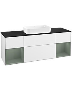 Villeroy und Boch Finion Waschtischunterschrank F332GMGF 160x60,3cm, Abdeckplatte black matt, Regale Olive matt lacquer, Glossy white lacquer