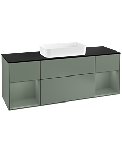 Villeroy und Boch Finion Waschtischunterschrank F332GMGM 160x60,3cm, Abdeckplatte black matt, Regale Olive matt lacquer, Olive Matt Lacquer