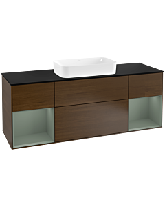 Villeroy und Boch Finion Waschtischunterschrank F332GMGN 160x60,3cm, Abdeckplatte black matt, Regale Olive matt lacquer, Walnut veneer