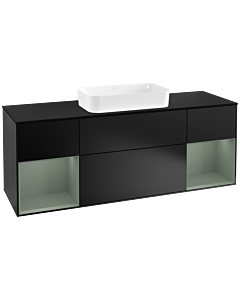 Villeroy und Boch Finion Waschtischunterschrank F332GMPD 160x60,3cm, Abdeckplatte black matt, Regale Olive matt lacquer, Black matt lacquer