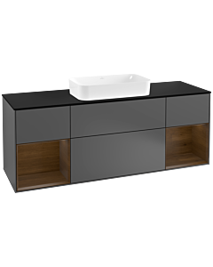 Villeroy und Boch Finion Waschtischunterschrank F332GNGK 160x60,3cm, Abdeckplatte black matt, Regale Walnut veneer, Anthracite matt