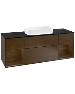 Villeroy und Boch Finion Waschtischunterschrank F332GNGN 160x60,3cm, Abdeckplatte black matt, Regale Walnut veneer, Walnut veneer