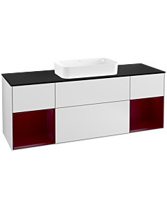 Villeroy und Boch Finion Villeroy und Boch F332HBMT 160x60,3cm, plaque de finition noir mat, étagères Peony laqué mat, blanc laqué mat