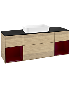 Villeroy und Boch Finion Waschtischunterschrank F332HBPC 160x60,3cm, Abdeckplatte black matt, Regale Peony matt lacquer, Oak Veneer