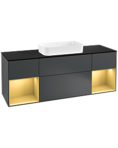 Villeroy und Boch Finion Waschtischunterschrank F332HFHG 160x60,3cm, Abdeckplatte black matt, Regale Gold matt lacquer, Midnight Blue Matt Lacquer