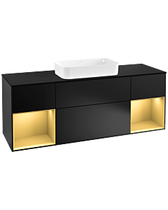 Villeroy und Boch Finion Villeroy und Boch F332HFPD 160x60,3cm, plaque de finition noir mat, étagères laqué mat doré, laqué noir mat