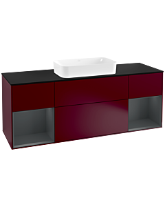 Villeroy und Boch Finion Waschtischunterschrank F332HGHB 160x60,3cm, Abdeckplatte black matt, Regale Midnight matt lacquer, Peony Matt