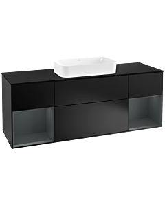 Villeroy und Boch Finion Waschtischunterschrank F332HGPD 160x60,3cm, Abdeckplatte black matt, Regale Midnight matt lacquer, Black matt lacquer