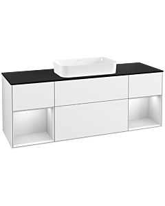 Villeroy und Boch Finion Waschtischunterschrank F332MTGF 160x60,3cm, Abdeckplatte black matt, Regale White matt lacquer, Glossy white lacquer