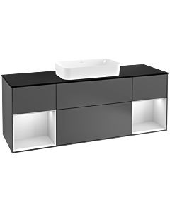 Villeroy und Boch Finion Villeroy und Boch F332MTGK 160x60,3cm, plaque de finition noir mat, étagères laqué blanc mat, anthracite mat