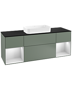 Villeroy und Boch Finion Waschtischunterschrank F332MTGM 160x60,3cm, Abdeckplatte black matt, Regale White matt lacquer, Olive Matt Lacquer