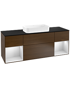 Villeroy und Boch Finion Villeroy und Boch F332MTGN 160x60.3cm, plaque de finition noir mat, étagères laqué blanc mat, placage noyer