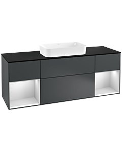 Villeroy und Boch Finion Waschtischunterschrank F332MTHG 160x60,3cm, Abdeckplatte black matt, Regale White matt lacquer, Midnight Blue Matt Lacquer