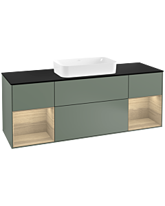 Villeroy und Boch Finion Waschtischunterschrank F332PCGM 160x60,3cm, Abdeckplatte black matt, Regale Oak Veneer, Olive Matt Lacquer