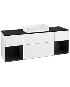 Villeroy und Boch Finion Villeroy und Boch F332PDGF 160x60.3cm, plaque de finition noir mat, étagères laqué noir mat, laqué blanc brillant