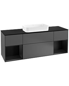 Villeroy und Boch Finion Villeroy und Boch F332PDGK 160x60,3cm, plaque de finition noir mat, étagères laqué noir mat, anthracite mat