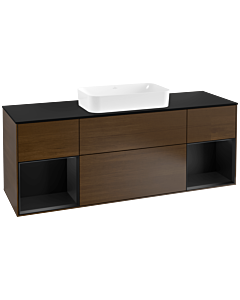 Villeroy und Boch Finion Waschtischunterschrank F332PDGN 160x60,3cm, Abdeckplatte black matt, Regale Black matt lacquer, Walnut veneer