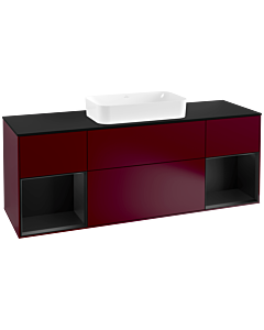 Villeroy und Boch Finion Waschtischunterschrank F332PDHB 160x60,3cm, Abdeckplatte black matt, Regale Black matt lacquer, Peony Matt