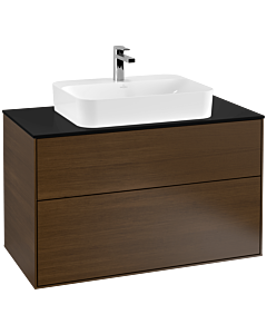 Villeroy und Boch Finion Waschtischunterschrank F35200GN 100x60,3cm, Abdeckplatte black matt, Walnut veneer