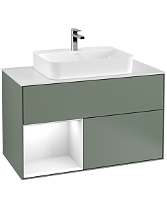 Villeroy und Boch Finion Villeroy und Boch Finion F361GFGM 100cm, cover plate white matt, shelf left Glossy white lacquer, Olive Matt Lacquer