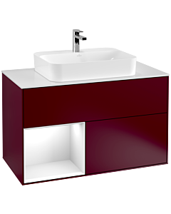 Villeroy und Boch Finion Waschtischunterschrank F361GFHB 100cm, Abdeckplatte white matt, Regal links Glossy white lacquer, Peony Matt