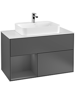 Villeroy und Boch Finion Waschtischunterschrank F361GKGK 100cm, Abdeckplatte white matt, Regal links Anthracite matt, Anthracite matt