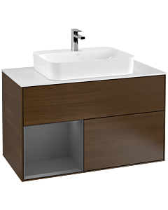 Villeroy und Boch Finion Villeroy und Boch Finion F361GKGN 100cm, cover plate white matt, shelf left anthracite matt, walnut veneer