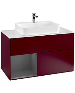 Villeroy und Boch Finion Villeroy und Boch F361GKHB 100cm, plaque de finition blanc mat, étagère gauche anthracite mat, Peony Matt
