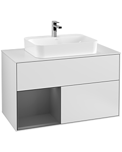 Villeroy und Boch Finion Villeroy und Boch F361GKMT 100cm, plaque de recouvrement blanc mat, étagère gauche anthracite mat, laqué blanc mat