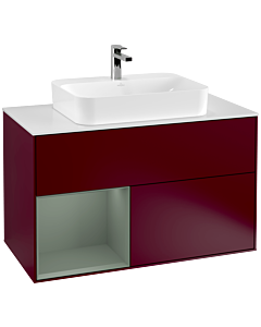 Villeroy und Boch Finion Villeroy und Boch Finion F361GMHB 100cm, cover plate white matt, shelf left Olive Matt Lacquer , Peony Matt