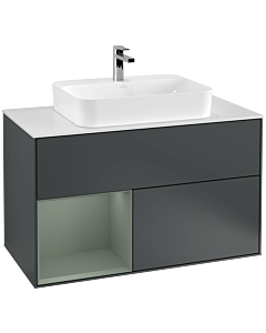 Villeroy und Boch Finion Villeroy und Boch Finion F361GMHG 100cm, cover plate white matt, shelf left Olive Matt Lacquer , midnight Blue Matt Lacquer