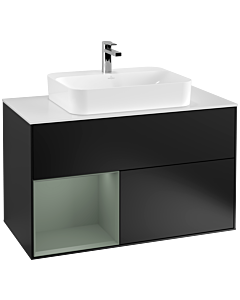 Villeroy und Boch Finion Villeroy und Boch Finion F361GMPD 100cm, cover plate white matt, shelf left Olive Matt Lacquer , black matt lacquer