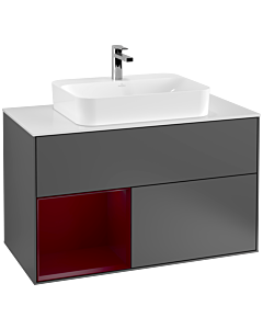 Villeroy und Boch Finion Villeroy und Boch F361HBGK 100cm, plaque de recouvrement blanc mat, étagère gauche Peony , anthracite mat