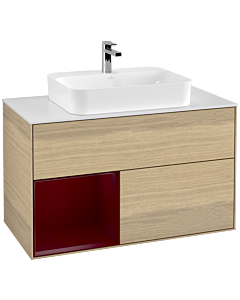 Villeroy und Boch Finion Villeroy und Boch F361HBPC 100cm, plaque de finition blanc mat, étagère à gauche Peony , Oak Veneer