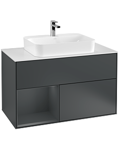 Villeroy und Boch Finion Waschtischunterschrank F361HGHG 100cm, Abdeckplatte white matt, Regal links Midnight Blue Matt Lacquer, Midnight Blue Matt Lacquer