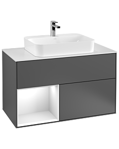 Villeroy und Boch Finion Villeroy und Boch F361MTGK 100cm, plaque de recouvrement blanc mat, étagère gauche laqué blanc mat, anthracite mat