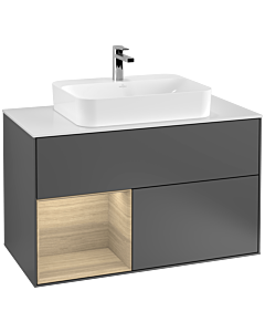 Villeroy und Boch Finion Villeroy und Boch F361PCGK 100cm, plaque de finition blanc mat, étagère gauche Oak Veneer , anthracite mat