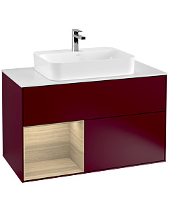 Villeroy und Boch Finion Villeroy und Boch F361PCHB 100cm, plaque de finition blanc mat, étagère à gauche Oak Veneer , Peony Matt