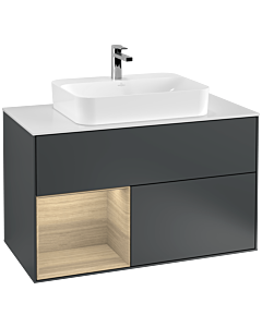Villeroy und Boch Finion Villeroy und Boch Finion F361PCHG 100cm, cover plate white matt, shelf left Oak Veneer , midnight Blue Matt Lacquer