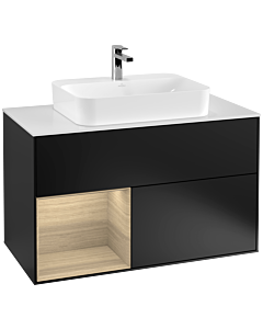Villeroy und Boch Finion Villeroy und Boch Finion F361PCPD 100cm, cover plate white matt, shelf left Oak Veneer , black matt lacquer