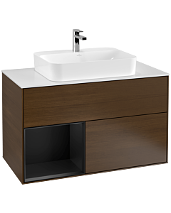 Villeroy und Boch Finion Villeroy und Boch Finion F361PDGN 100cm, cover plate white matt, shelf left black matt lacquer, walnut veneer